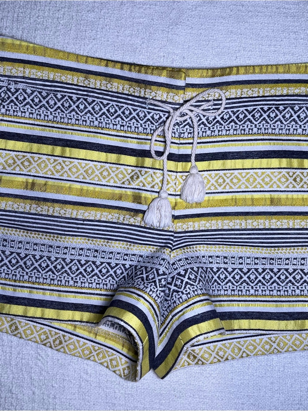 LOFT Striped Yellow and Black Tassel-Trim Women’s Shorts